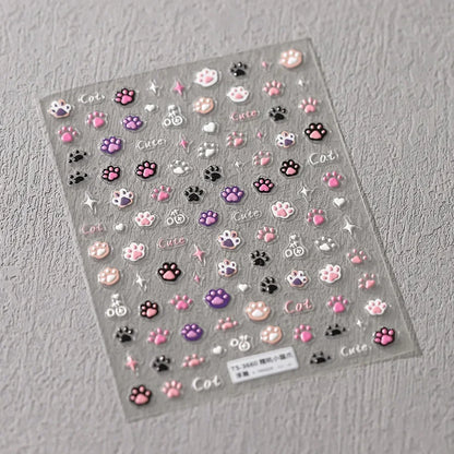 Colorful Balloon Cute Puppy Flower Cherry Bowknot Love Happy Dog Animal Self Adhesive Nail Art Sticker Decoration Manicure Decal