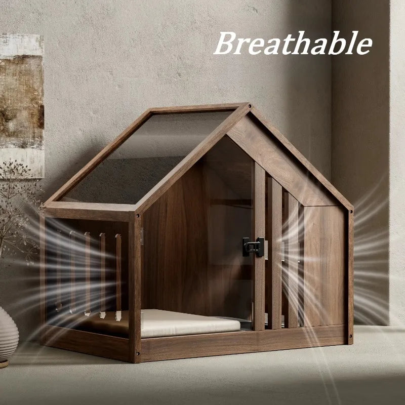 the RETRO DOGGY - Solid Wood Dog Bed with Dog Toilet, Luxury Toilet House Break Semi-Enclosed Breathable Puppy Beds, Easy Clean Indoor Dogs Kennel