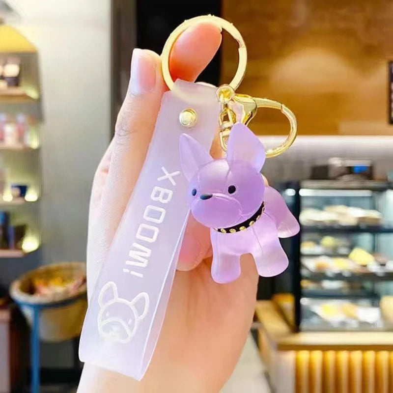 Punk French Bulldog Keychain PU Leather Dog Keychains Fashion for Women Bag Pendant Jewelry Trinket Men's Car Key Ring Key Chain