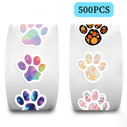 100-500pcs Creative Dog Paw Stickers Children Learning Reward Stationery Sticker Fashion Office School Decoration Seal Stickers