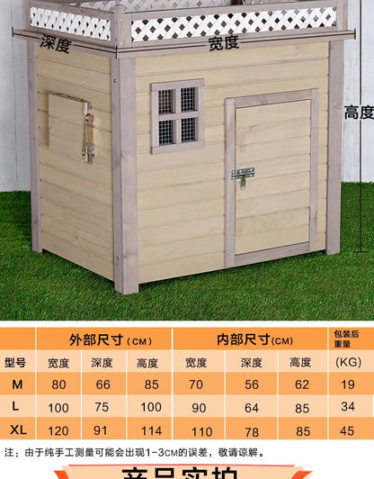 the DOGGY COTTAGE - Outdoor Solid Wood Doghouse, Kennel Indoor Large, Medium and Small Dogs, Outdoor Small, Medium and Large Courtyard Universal