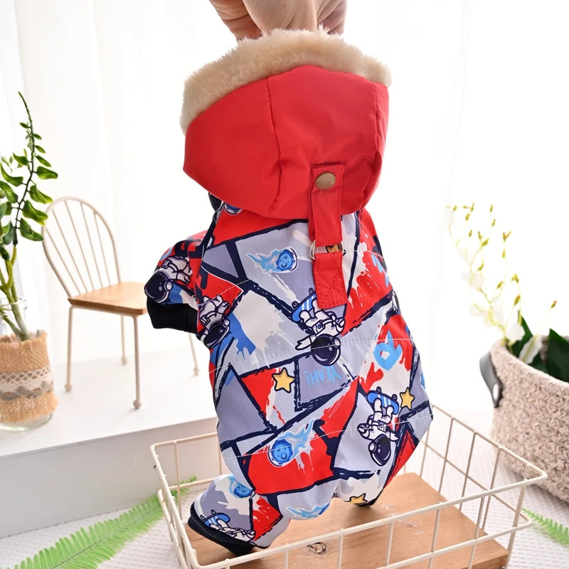 the ASTRO DOG - Snow-Proof Pet Clothing for Small/Medium Dogs, Winter Warm Puppy Hoodie Jumpsuit, Overall Down Parkas Apparel Chihuahua Corgi Suit
