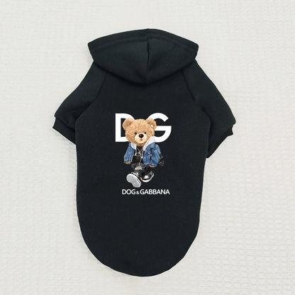 Cartoon Trendy Pet Clothes Personalized Bear Print Small Dog Sweatshirt Autumn Winter Dog Warm Hoodie