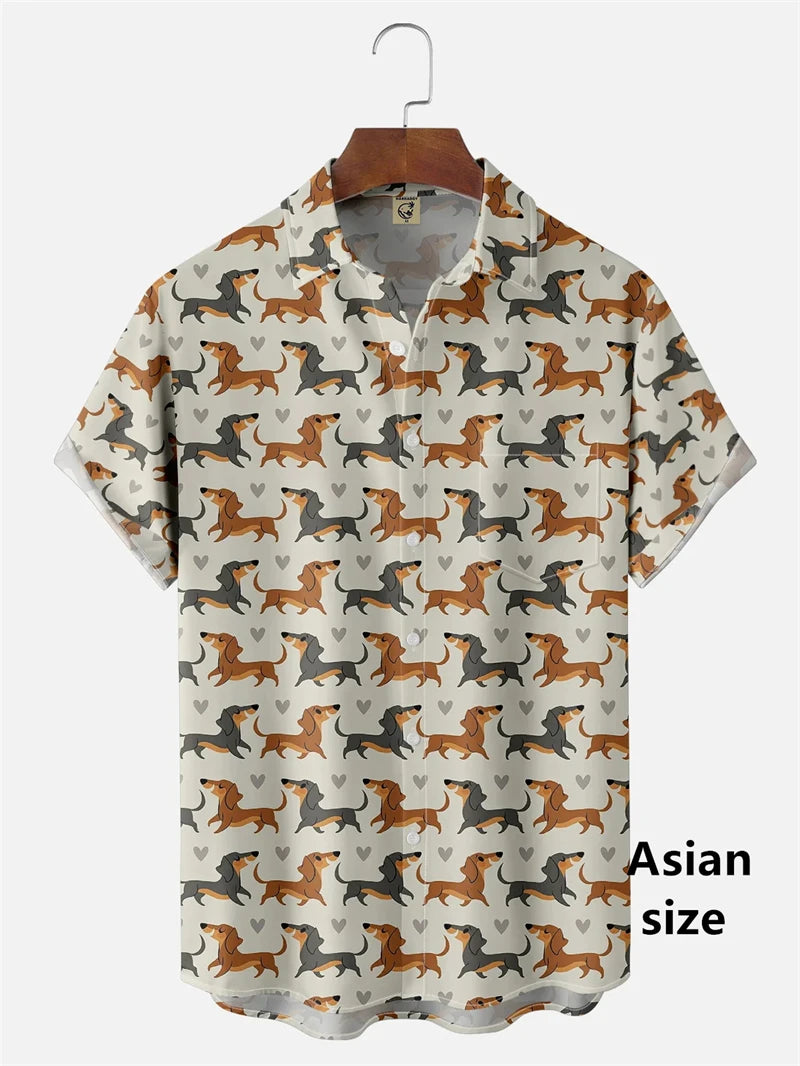 the HOT DOG DACHSHUND - Funny Cartoon Hot Dog Dachshund Graphic Shirts, Men/Women 3D Printed Casual Vacation Hawaiian Short Sleeve Shirts, Button Blouse