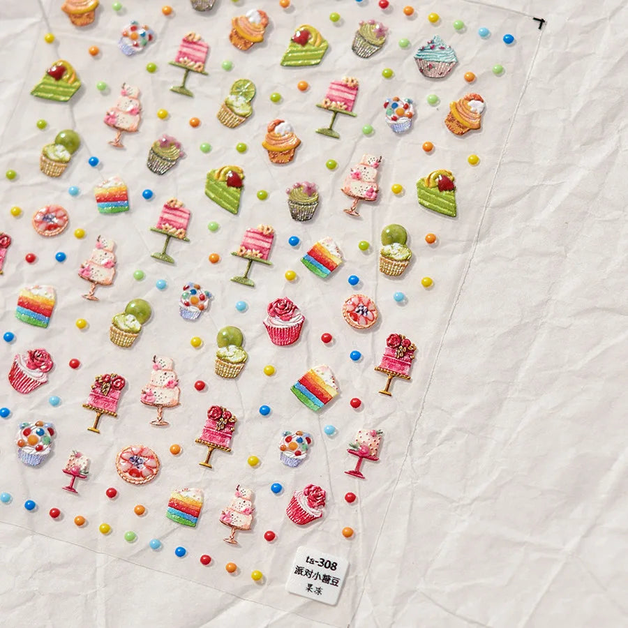 Graffiti Cat Claw Rabbit Bunny Bear Dog Flower Lovely Animal Fruit Dim Sum Candy Sunflower Adhesive 5D Nail Art Stickers Decal