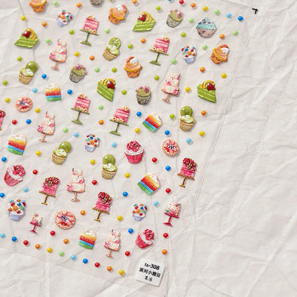 Graffiti Cat Claw Rabbit Bunny Bear Dog Flower Lovely Animal Fruit Dim Sum Candy Sunflower Adhesive 5D Nail Art Stickers Decal