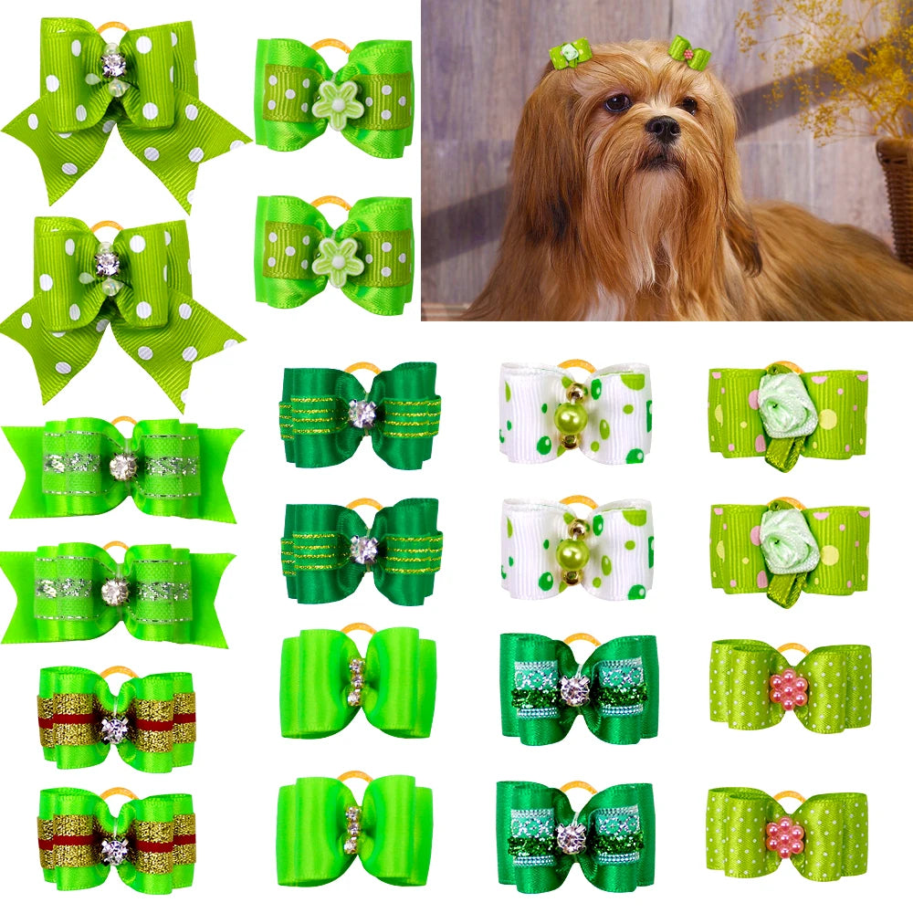 20pcs Pet Dog Cute Hair Bows with Rhinestone&Flowers Ribbon Bows Dog Hair Accessory Dog Groomining Pet Supplies