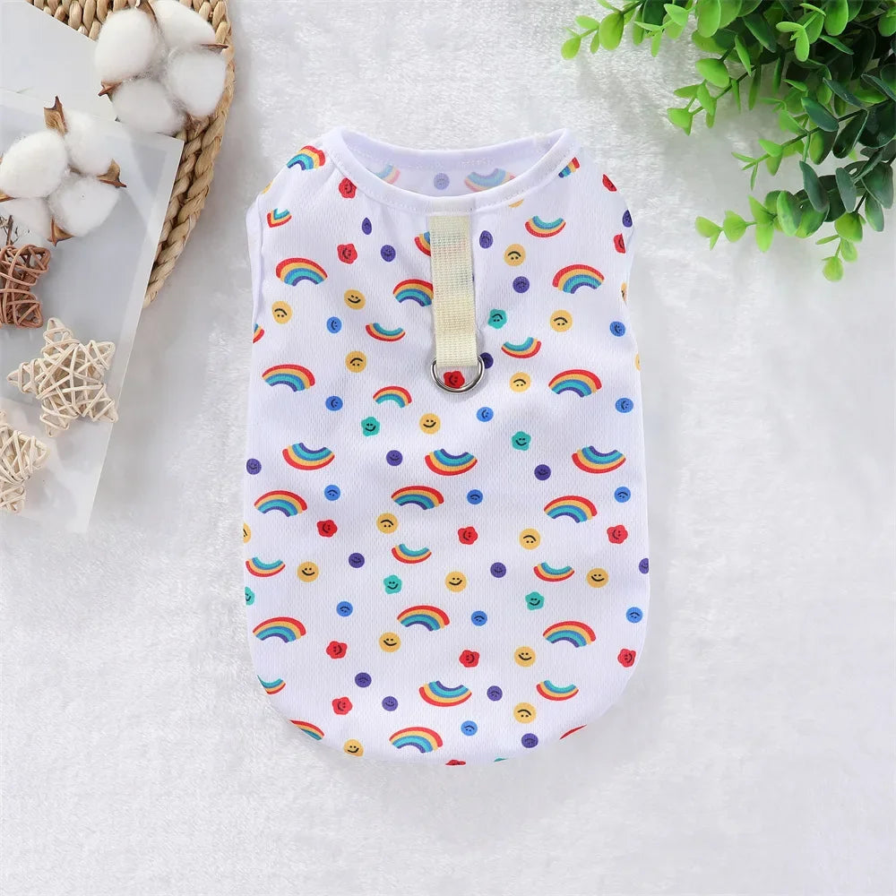 Cute Summer Pet Dog Cooling Vest Cartoon Soft Clothing Summer Casual Shirts Small Medium Large Dogs Puppy French Bulldog Clothes