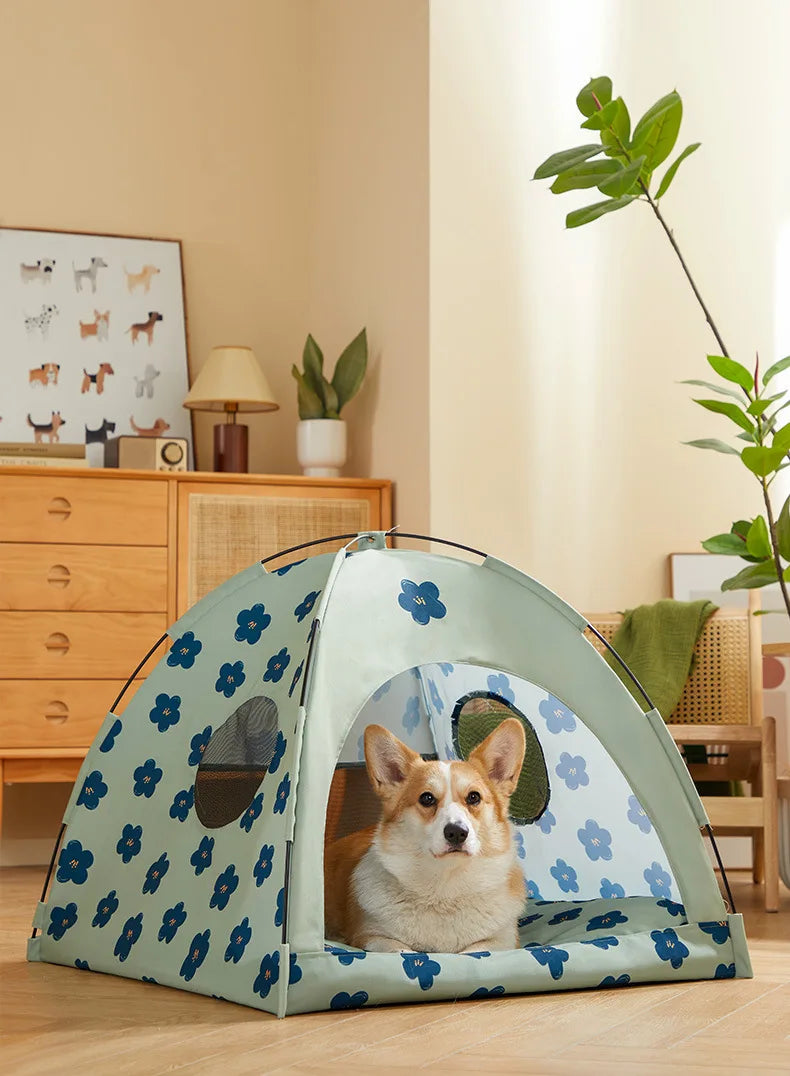 the PRETTY PET TENT - Foldable Outdoor Portable Easy Doghouse, Folding Pet Bed Cage, Pet Tent House