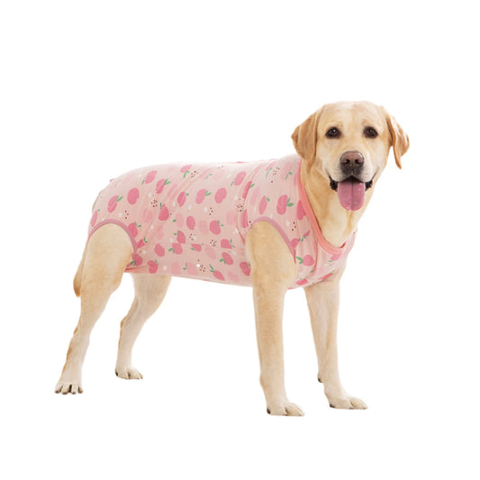 Large Dog Surgery Recovery Suit Cartoon Animal/Fruit Print Cotton Onesie Jumpsuit for Labrador Shiba Golden Retriever