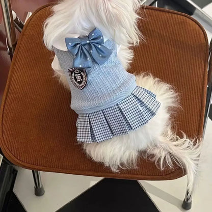 Fashion Winter Pet Clothes College Dress Pet Sweater Pet Plaid Dress Cat Small Dog Clothes Bow Tie Dog Clothes for Small Dog