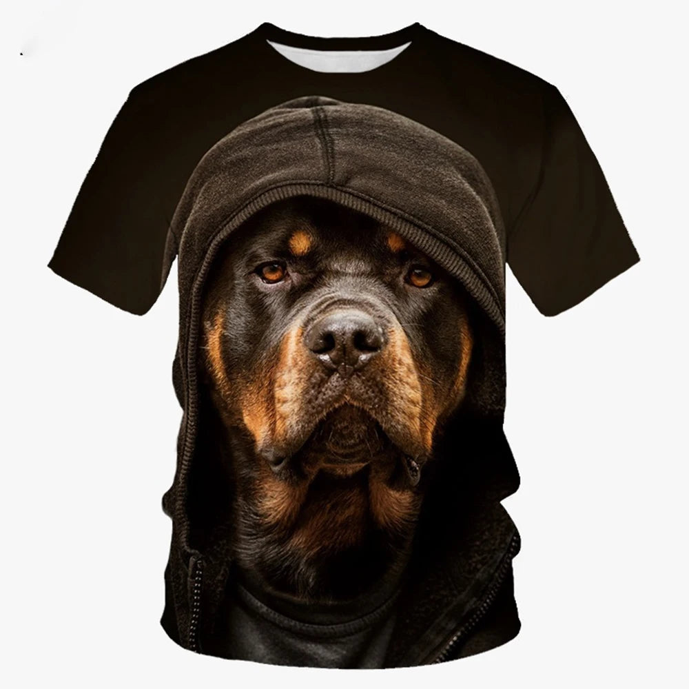 the ALPHA DOG CLUB - Summer Fashion Trend Novel Cute Dog 3D Printed Dog Pattern Trend Casual Comfortable Short Sleeved Top
