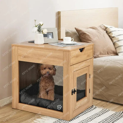 the DOGGY NIGHTSTAND - Dog Crate Furniture with Wireless Charging Function & USB Ports, Furniture Style Small Dog Crate, End Table with Drawer & Removable