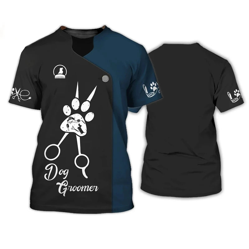 the PET GROOMER - Pet Groomer Shirt, Men's T-Shirts, Unisex Grooming Uniform Tops, Summer Fashion Short Sleeve Workwear Tees, O-Neck Oversized Clothes