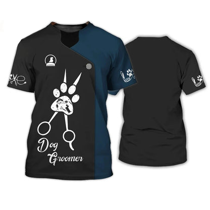 the PET GROOMER - Pet Groomer Shirt, Men's T-Shirts, Unisex Grooming Uniform Tops, Summer Fashion Short Sleeve Workwear Tees, O-Neck Oversized Clothes