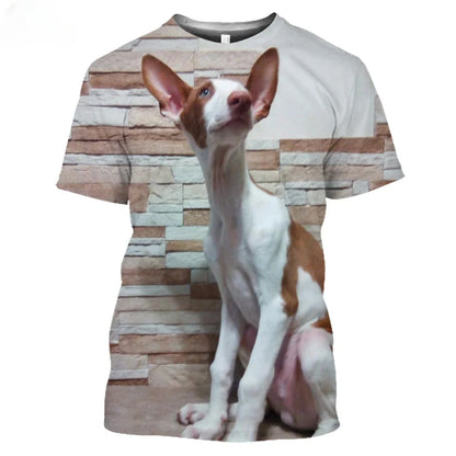 the IBIZAN HOUND DOGS - Ibizan Hound Dogs Hunting 3D T-Shirt, Men's/Women's Dog Summer Short Sleeve Harajuku Top