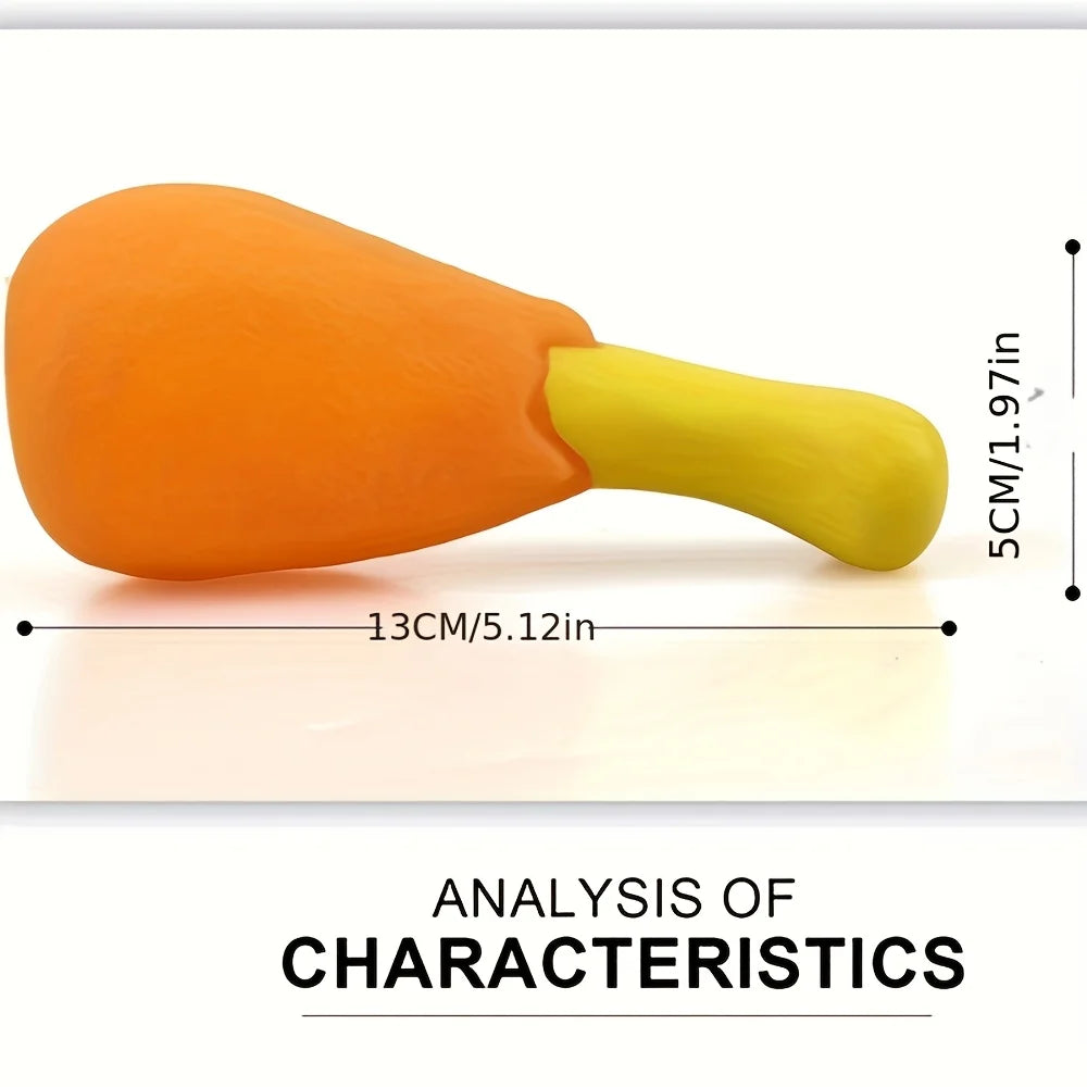 Orange Dog Toy with Yellow Accents, Bite-Resistant Chicken Leg Shape - Non-Toxic, Durable Rubber, Promotes Dental Health, Chewable Toy Suitable for All Breeds and Sizes, Interactive Sound-Making Play, Fun Pet Accessory, Sturd