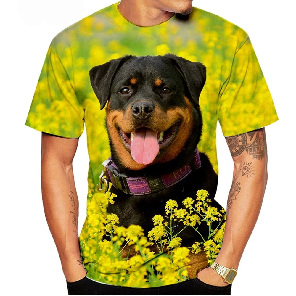 the ROTTWEILER - Cute Pet Dog Summer Men's T-Shirt, 3D Rottweiler Fashion Print Short Sleeve Outdoor Casual Tee, Loose Comfortable Men's Clothing