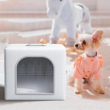 the COOLING CAVE - Doghouse with Cooling, Foldable Pet Cooling Shelter for Dogs/Cats with 8 Ice Bags, Doghouse for Farm, Backyard, Living Room, Front Door