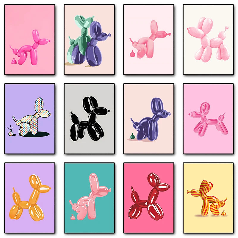 Pink Balloon Dog Posters and Prints Canvas Painting Modern Funny Wall Art Picture for Preppy Bedroom Teens Dorm Room Decor Gift