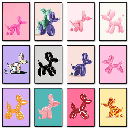 Pink Balloon Dog Posters and Prints Canvas Painting Modern Funny Wall Art Picture for Preppy Bedroom Teens Dorm Room Decor Gift