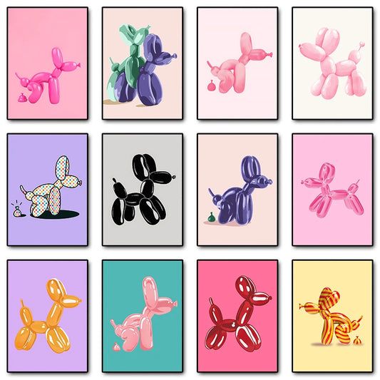 Pink Balloon Dog Posters and Prints Canvas Painting Modern Funny Wall Art Picture for Preppy Bedroom Teens Dorm Room Decor Gift