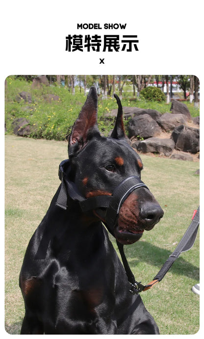 the MUZZLE STRAP - Dog Muzzle for Large/Medium Dogs – Anti-Bite, Anti-Bark Adjustable Pet Mouth Mask with Leash Loop, Training Walking Nylon Muzzle