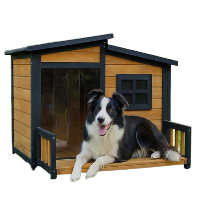 Large Indoor Outdoor Dog House Wood Insulated Weatherproof Shelter Elevated Floor Easy Assembly Measures 39.3\" L X