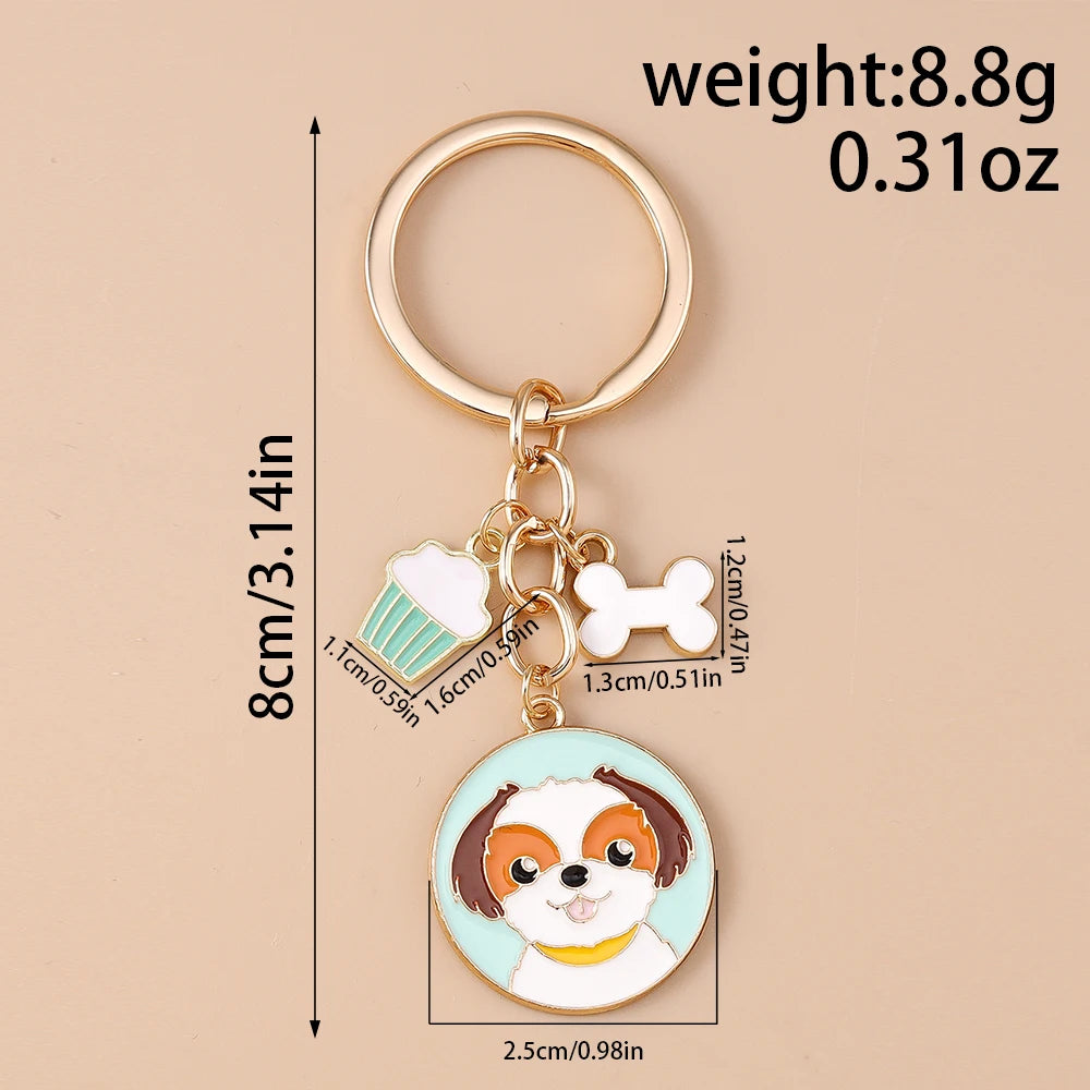 Cute Enamel Puppy Dog Keychain Cartoon Animal Key Ring Pendants for Women Girls Handbag Accessories DIY Jewelry Gifts