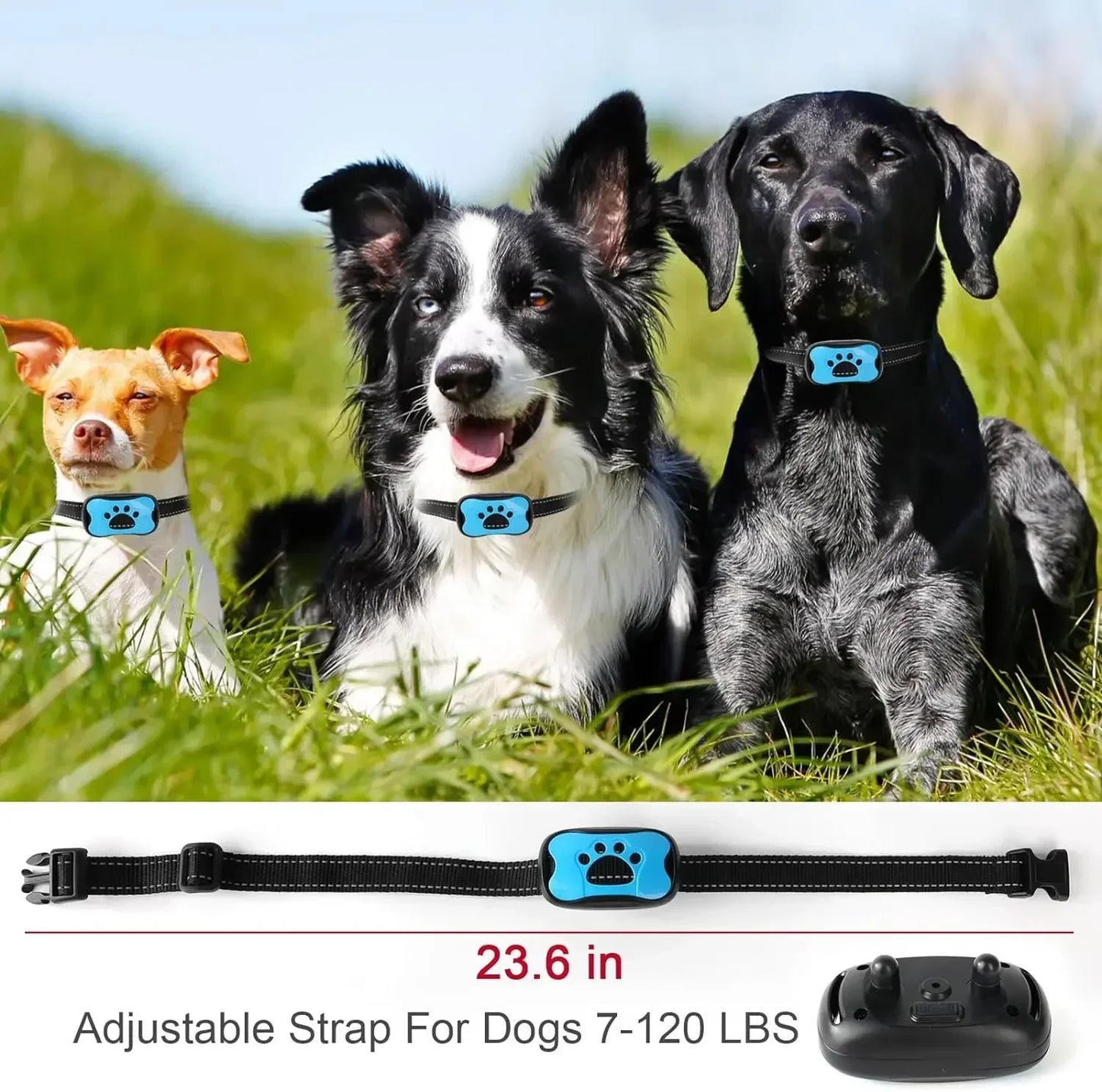 the BARK NO-MORE - Pet Dog Anti Barking Device, USB Rechargeable Dogs Training Collar, Ultrasonic Stop Barking Vibration Anti Bark Collar