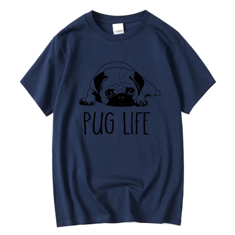 the LIFE OF PUGS - Men's High-Quality T-Shirt, 100% Cotton Funny Pug Printed Loose Male Crewneck T-Shirt, Short Sleeve O-Neck Men T-Shirt/Tops/Tees