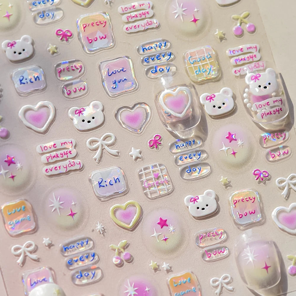 Colorful Balloon Cute Puppy Flower Cherry Bowknot Love Happy Dog Animal Self Adhesive Nail Art Sticker Decoration Manicure Decal