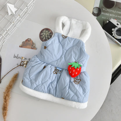 Strawberry Yorkshire Terrier Clothing For Small Dog Pink Blue Harness Outdoor Pet Dress Autumn Winter Outfit Cat Chihuahua Coat