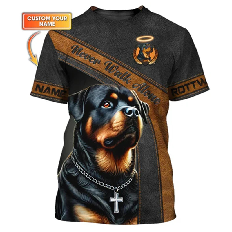 the ROTTWEILER ALPHA - Pet Lover Rottweiler T-Shirt, Unisex Outdoor Sport Short Sleeve Tee Shirts, Cool Pattern Design Custom Name Personality Fashion Top