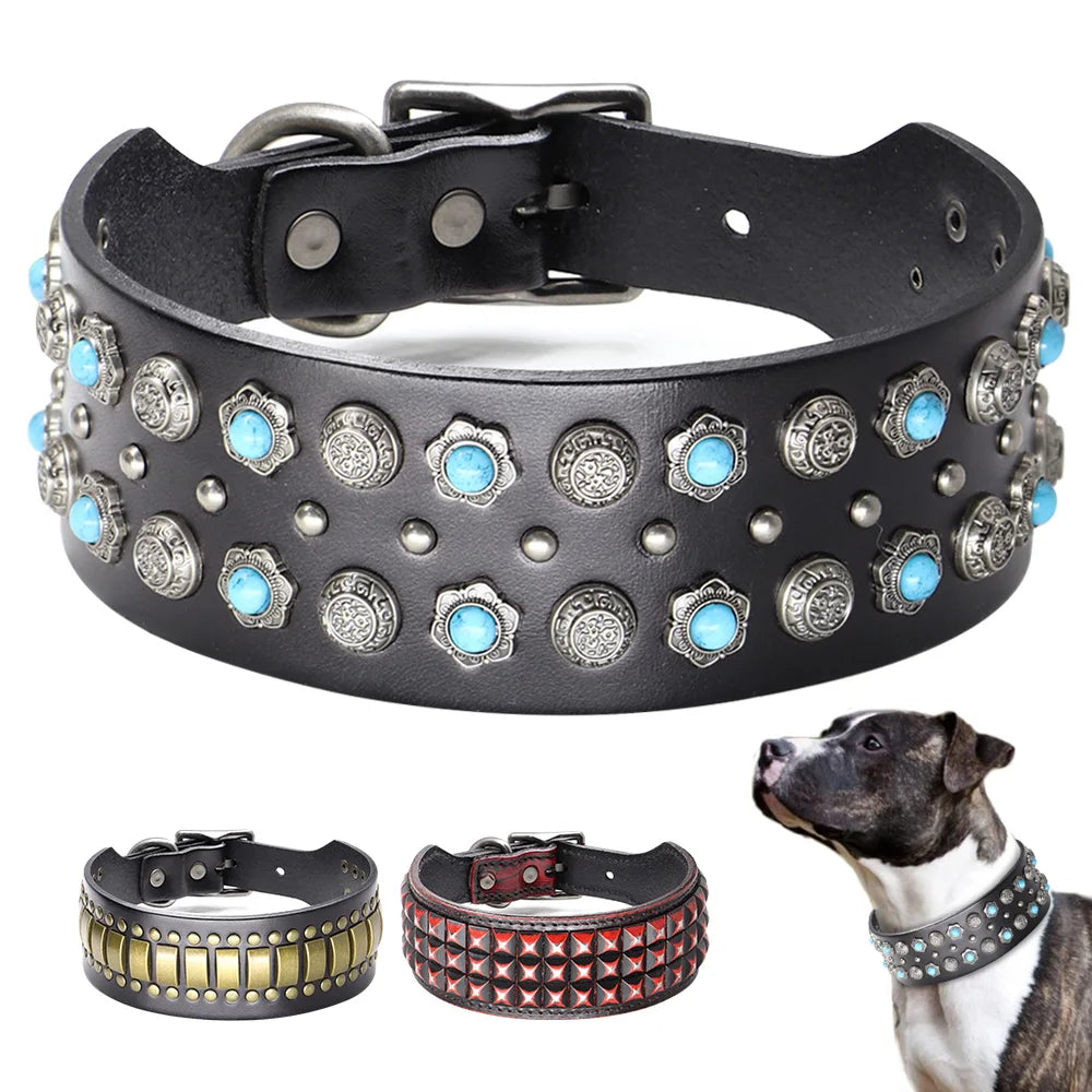 the STUD & SPARK ELITE COLLAR - Luxurious Dog Real Leather Collar, Cool Spiked Studded Pet Collars, Jeweled Leather Dogs Collars, Necklace for Pet Show, Bulldog