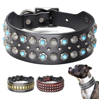 the STUD & SPARK ELITE COLLAR - Luxurious Dog Real Leather Collar, Cool Spiked Studded Pet Collars, Jeweled Leather Dogs Collars, Necklace for Pet Show, Bulldog