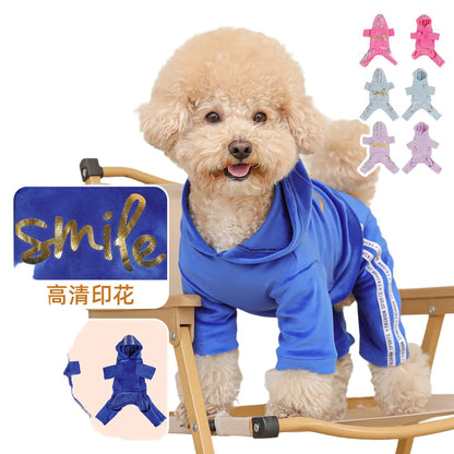 Soft Velvet Dog Jumpsuit Puppy Pajamas Onesie with Hoodie Pet Apparel Spring Autumn Cozy Dog Clothes for Small Medium Dogs