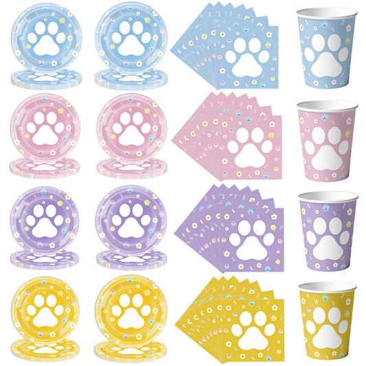 Boys Girls Birthday Disposable Tableware Party Decor Dog Paw Prints Plates Cups Napkin Baby Shower Birthday Party Supplies