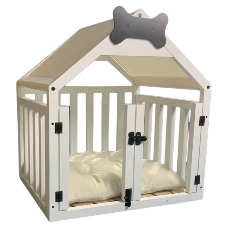the DOG BONE DOGHOUSE - Solid Wood Doghouse, Large Space Double Doors Indoor Breathable Small Dog Washable Cat's Nest Doghouse, Waterproof Pet Bed