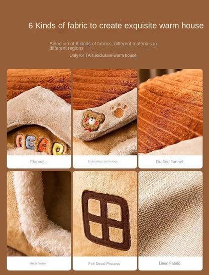 Cute Pet House with Foldable Soft Pet Bed Detachable Washable Pet Castle Suitable for Small Medium-sized Dogs and Cat Cave Nests