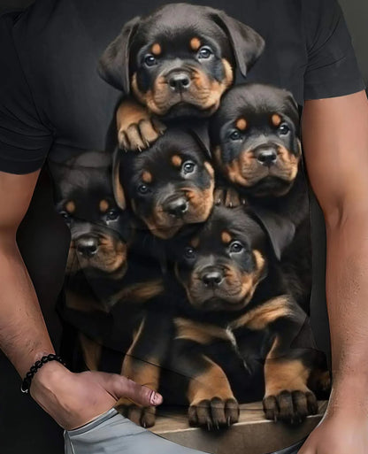the ROTTIE DOG PACK - Trendy & Cute Dog Print Men's T-Shirt Loose Trendy Short Sleeve Casual Sports Tee Summer Top Clothing So Cute