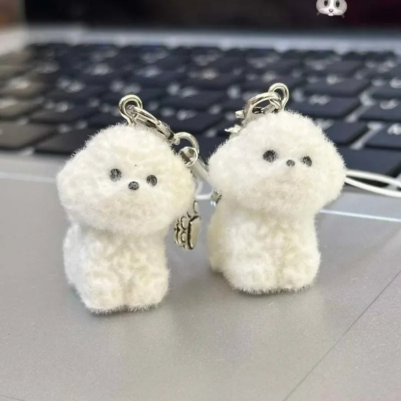 1/2Pcs Kawaii Puppy Keychain 3D Flocked Dog Little Plush Animal Pendant Backpack Car Keyrings Charms Hangs Decor Accessories