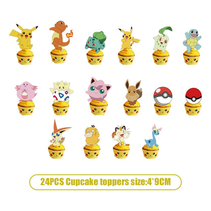 Pikachu Birthday Pokemon Party Decorations Pikachu Foil Balloons Disposable Tableware Plate Napkin Banner For Boy Party Supplies