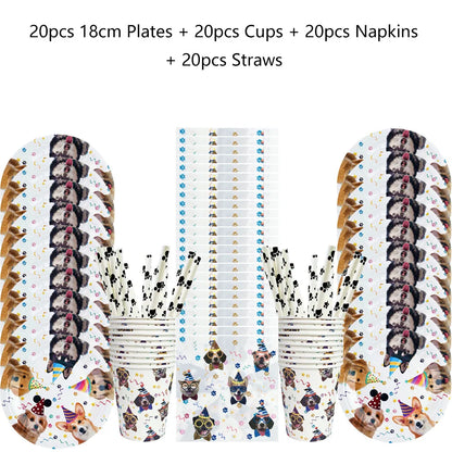 Dog Party Decoration Pet Party Tableware Plate Cup Napkin Tablecloth Birthday Party Banner