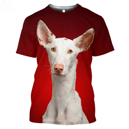 the IBIZAN HOUND DOGS - Ibizan Hound Dogs Hunting 3D T-Shirt, Men's/Women's Dog Summer Short Sleeve Harajuku Top
