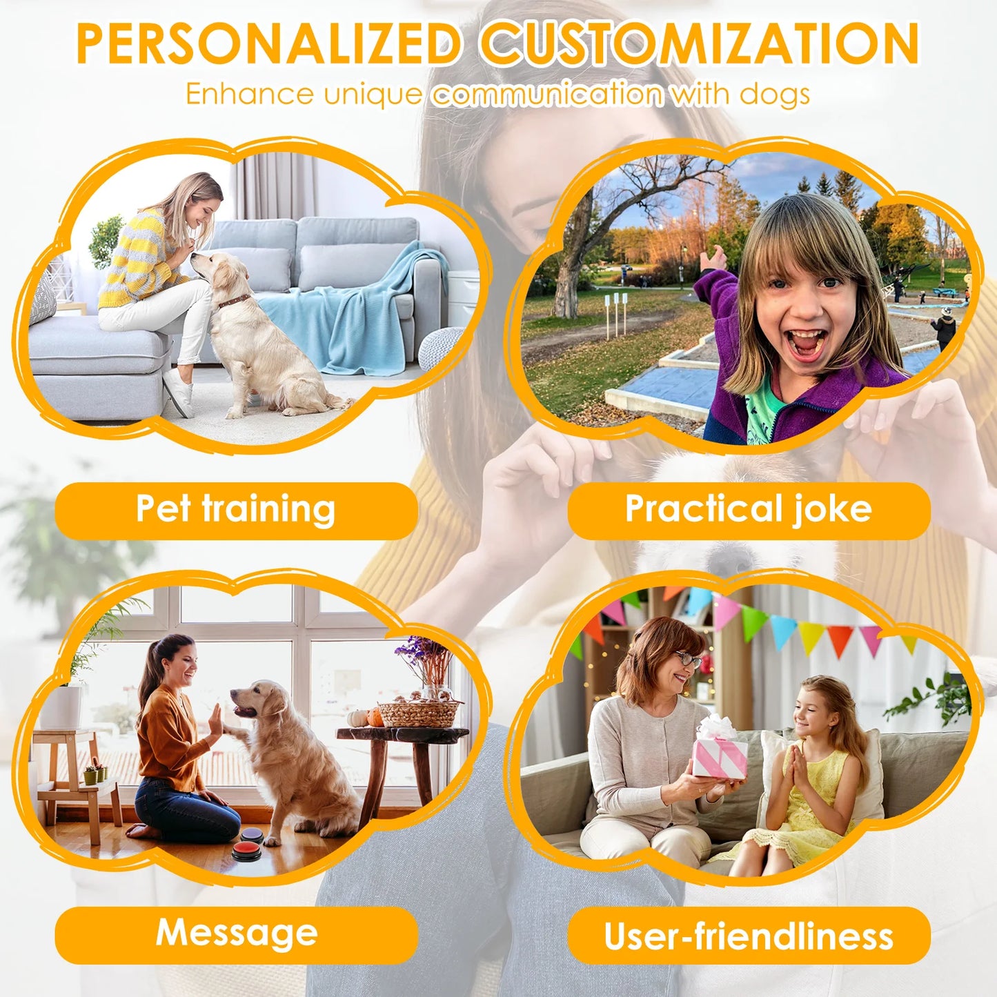 4/6 Pcs Dog Communication Buttons with Nonslip Mat Voice Recording Button for Pet Training Buzzer 30 Second Record Playback