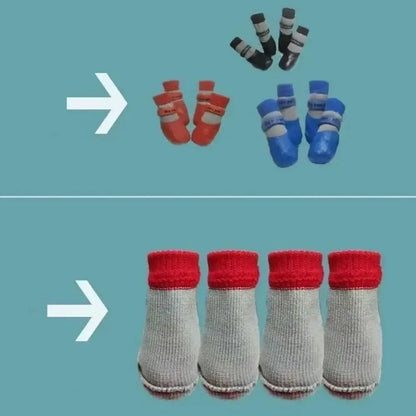 the RAINY-DAY BOOTS - 4PCS New Cute Waterproof Winter Dog Shoes, Warm Anti-Slip Puppy Boots. Soft Sole Adjustable Dog Foot Cover for Small to Large Dogs, Chihuahua