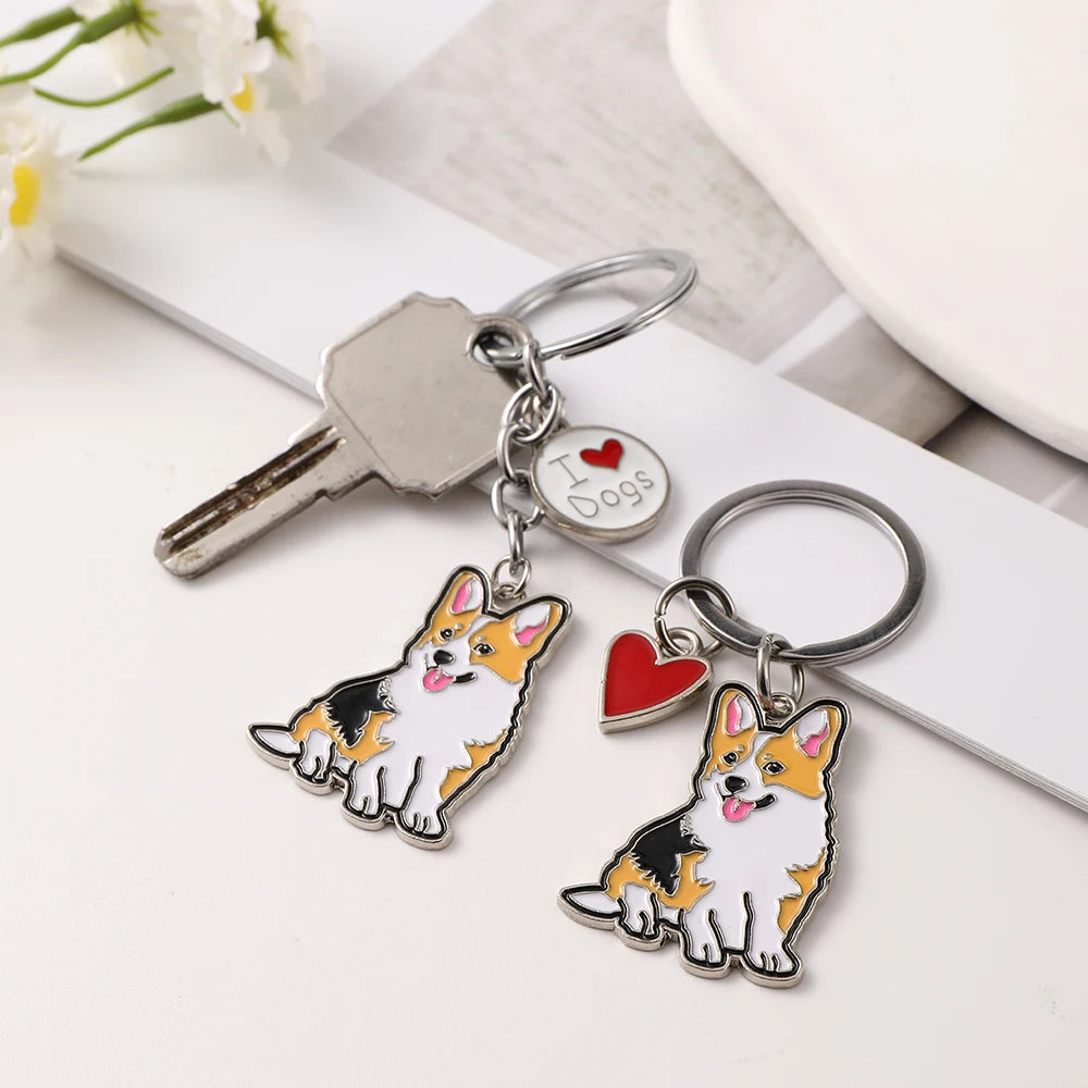 Metal Cute Dachshund Bulldog Dog keychains car key ring pet dogs heart Tag key men gift Metal Pendant best friend gifts