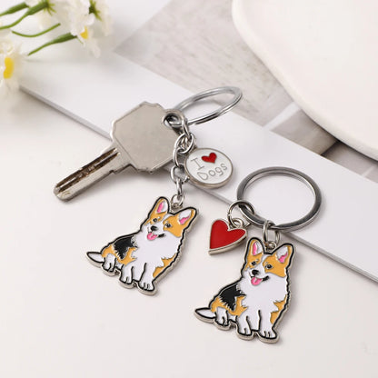 Metal Cute Dachshund Bulldog Dog keychains car key ring pet dogs heart Tag key men gift Metal Pendant best friend gifts