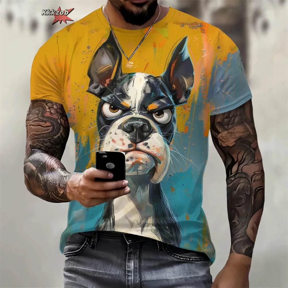 the CRAZY DOG - Summer Funny Dog Pattern 3D Print Men's T-Shirt, Casual O-Neck Loose Short Sleeve Fashion Trend Men Clothing, Oversized T-Shirt